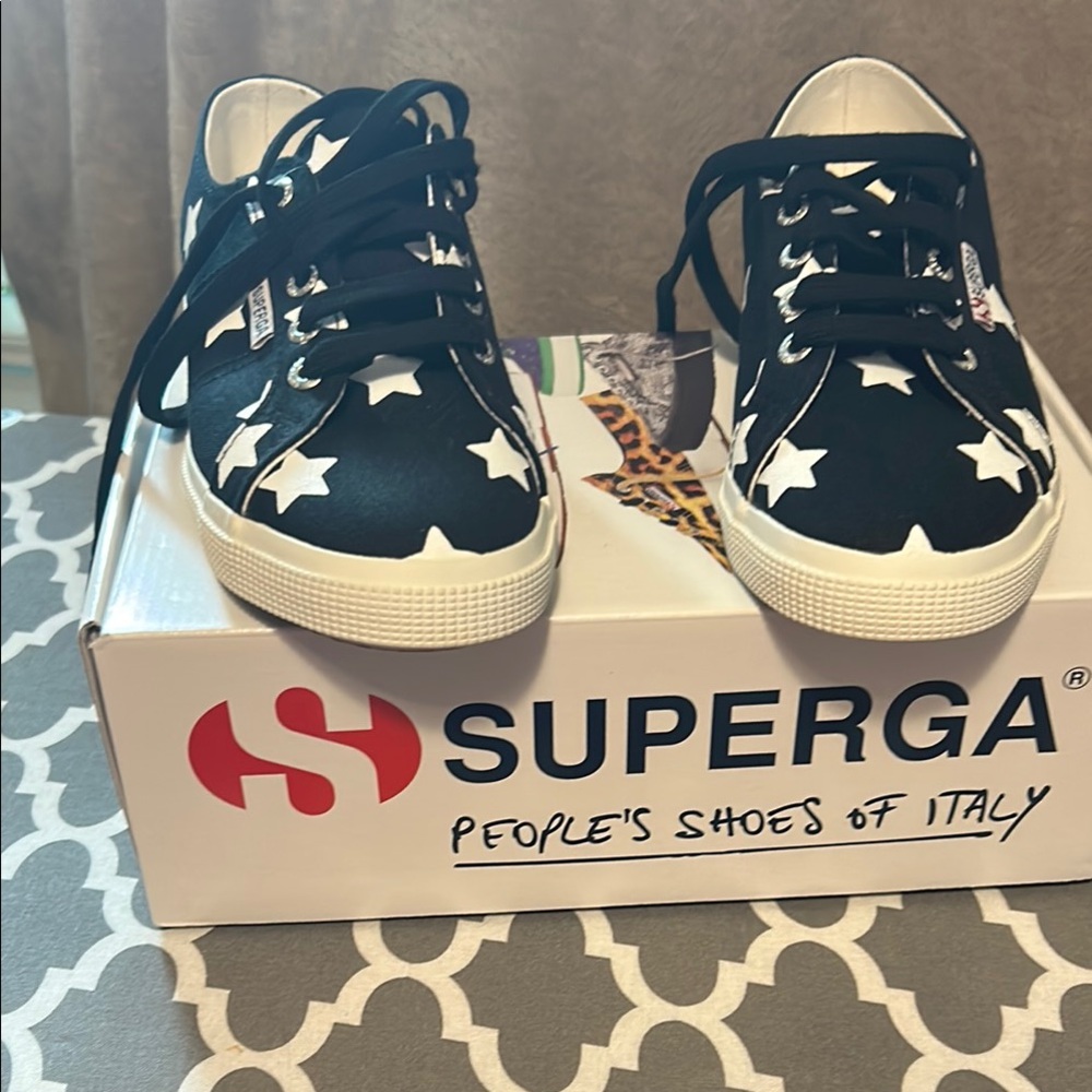 Superga Black and White Star Sneakers